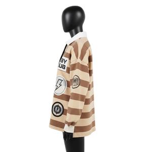 Camiseta de Rugby para Mujer, 280 GSM, Jersey de Algodón Grueso, Color Marrón Beige con Paneles a Rayas, Sudadera con Capucha, Logotipo Personalizado con Serigrafía, Camiseta de Rugby de Algodón para Mujer - Product Image 3