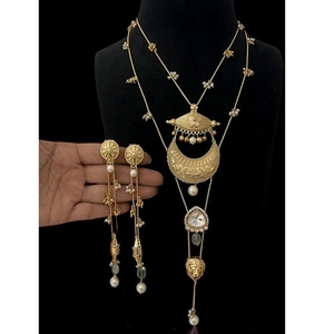 Classy Gold Plated Brass Moissanite Trendy Long Necklace Earring <b>Set</b> <b>for</b> <b>Women</b> Engagement Wedding Anniversary Party Gift <b>Jewelry</b> - Product Image 1
