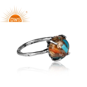 Fabricant de bijoux en argent sterling oxydé fait à la main Mojave cuivre bourdon turquoise pierre précieuse empilable - Product Image 3