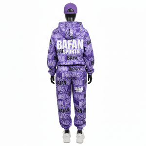 Survêtement décontracté pour homme, matière polyester premium 280 GSM, toucher doux, impression par sublimation de logo violet, tailles plus grandes - Product Image 2