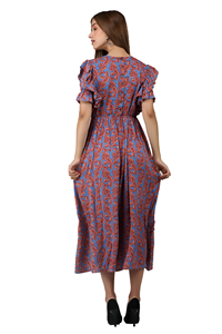À la mode imprimé fleuri Maxi femmes à la main été fête Style crêpe fluide décontracté manches courtes à volants taille élastique a-ligne rapide - Product Image 5