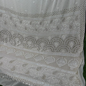 Pur Georgette Lucknowi Chikan Saree Mukesh Katdana Perle Travail Viscose Traditionnel Partie Porter Dyeble Blouse Indien Pakistanais - Product Image 1