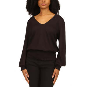 Top Nero XL da Donna Michael Kors con Colletto Arricciato e Fiocco, Abbigliamento Casual in Maglia Intrecciata, Vestibilità Slim, Dettagli Smock - Product Image 1