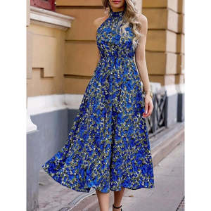 Robe maxi Supreme à imprimé, col halter et épaules dénudées pour femme, 35188 - Bleu - Product Image 4