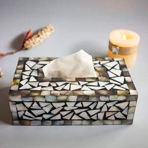 Hot Selling Luxury Black & White MDF Tissue Box with Elegant <b>Mother</b> Pearl Design for Home Hotel Restaurant Decoration Made Paper - Product Image 1