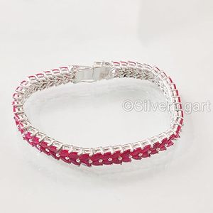 Pulsera de Mujer con Piedra Preciosa de Rubí Natural, Piedra de Nacimiento de Julio, Regalo de Compromiso, Regalo de Navidad, Joyería Hecha a Mano, Pulsera de Plata de Ley 925 - Product Image 1