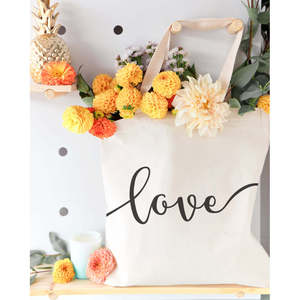 Love Cotton Canvas Tote Bag Recyclable Eco-Friendly Ribbon Handle for Daily Use Gifts Available Plain Letter Screen Designs - Product Image 3