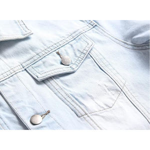 Button Down Long Sleeve Men's <b>Denim</b> <b>Jacket</b> <b>Lightweight</b> Distressed With High And Premium Quality <b>Denim</b> Fabric - Product Image 4