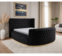 Lit moderne avec meuble TV intégré, tête de lit capitonnée, base de rangement, taille King, mobilier de maison pour appartement, chambre, hôtel, villa