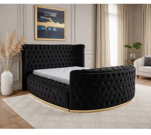 Modern TV Lift Upholstered Bed Set <b>Cushioned</b> Headboard <b>Storage</b> Base King Size Fabric Apartment Bedroom Furniture for Hotel Villa - Product Image 1
