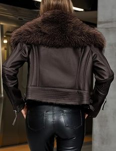 Chaqueta Acolchada de Cuero Genuino Personalizada para Mujer, Chaqueta de Motociclista con Forro Sherpa, Ropa de Abrigo Cálida para Invierno, Transpirable, de Secado Rápido, Elegante y Teñida - Product Image 2