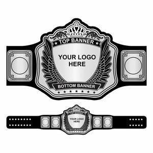 Cinturón de Campeonato de Lucha Libre Personalizado Negro con Placa Plateada y Espacio para Logotipo para Personalización - Product Image 1