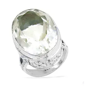 Anillo de Plata 925 Estilo Boho Hecho a Mano para Mujer, Cuarzo Blanco, Corte Ovalado, Topacio con Patrón Geométrico, Baño de Rodio, Joyería de Diseño - Product Image 3