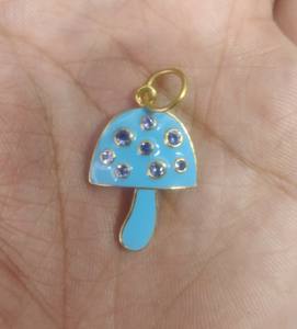 Colgante de Plata de Ley 925 con Baño de Rodio Negro Vintage, Esmalte Azul Hongo y Diamantes, Tamaño 25x20MM - Product Image 3