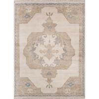 Thyme White Ice/Silver Hand Knotted Wool and Tencil Rugs AKWT-1081 Kilim Style Medallion Rectangle 2x3 ft Soft Living Room Decor