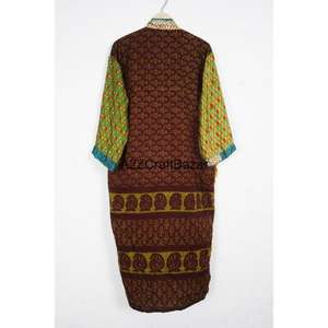 Handmade Luxury Long Silk Sari Kimono for Women Breathable Soft Vintage Patchwork <b>Bridesmaid</b> <b>Robes</b> Free Size Nightwear Summer - Product Image 5