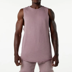 เสื้อแขนกุดไม่มีแขนสำหรับผู้ชายเสื้อกล้ามออกกำลังกายเสื้อฟิตเนสฝรั่งเศสเทอร์รี่ล้างกรดวินเทจ - Product Image 3