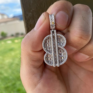 Designer Dolor Sign Hip Hop Round Cut Moissanite Diamonds Iced Out Bust Down Pendant Made By 925 Sterling Silver - Product Image 1