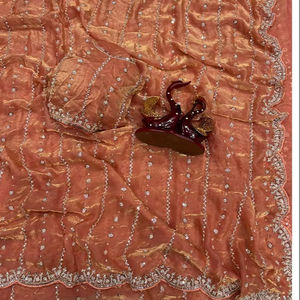 Magnifique sari en soie avec broderie de perles et de sequins, dernier modèle exclusif, élégant, chemisier ethnique, tenue de soirée chic, vêtements de mariée pour femmes - Product Image 1