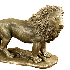 Estatua de León de pie de poliresina, en Base, hecha a mano, para decoración del hogar, acabado de cobre, regalo de Navidad - Product Image 1