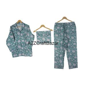 Conjunto de Pijama Largo de Verano para Mujer, 100% Algodón Puro, Estampado Floral de Lujo, Ropa de Dormir Cómoda - Product Image 1