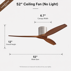 52 Inch Modern Wood <b>Ceiling</b> <b>Fan</b> No Light with <b>Remote</b> <b>Control</b> 3 Solid Wood Blades Brushed Nickel <b>Ceiling</b> <b>Fan</b> - Product Image 5