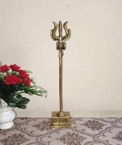 Handmade Golden Brass Holy Shiva Trishul With Handle Sculptures Figurine <b>Statue</b> Statement Pieces Decor Gift Items - Product Image 4
