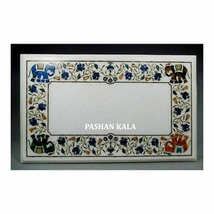 Mesa con incrustaciones de forma Rectangular de mármol blanco de última producción, uso para el hogar, comedor y decoración de restaurante - Product Image 1
