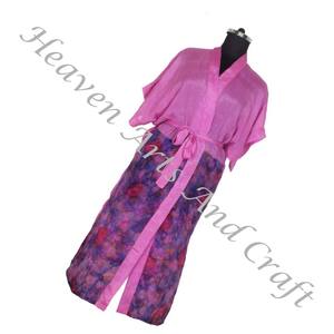 Bohemio indio hecho a mano Vintage seda Sari Floral impreso ropa de dormir Albornoz Maxi vestido étnico playa verano venta al por mayor KL005 - Product Image 4