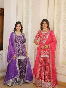 ผ้าแจ็คการ์ดวิสโคปสำหรับผู้หญิงแบบดั้งเดิมปักเลื่อม zari สำหรับงานเทศกาลอินเดีย - Product Image 6