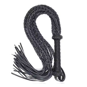 Fouet d'équitation en cuir véritable fait à la main en cuir véritable Fouet d'équitation Durable Poignée en cuir tressé Entraînement équestre - Product Image 6
