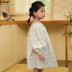 Robe courte en velours côtelé à manches longues, imprimé géométrique festonné, pour filles, automne, enfants, écologique, 100% coton OEKO-TEX - Product Image 4