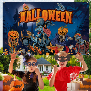 Toile de fond Halloween pour photographie fêtes décorations effrayant fantôme effrayant <span class=keywords><strong>Photo</strong></span> toile de fond citrouille fournitures fond bannière - Product Image 6