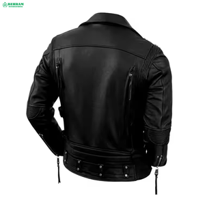 Nouvelle veste de moto en cuir pour homme, coupe ajustée, col montant, avec fermeture éclair et logo sur le devant, fausse fourrure, collection hiver 2026 - Product Image 2