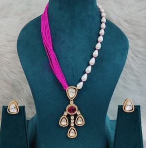 Collier long en moissanite polki et pierre doublette avec de magnifiques boucles d'oreilles, qualité supérieure, idéal pour les soirées, port minimal - Product Image 2