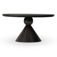 Mesa de Comedor de Diseño Escultural Negra con Atractiva Bola de Mármol Redonda en el Centro y Tapa Redonda, Nueva Mesa de Comedor Moderna de Madera
