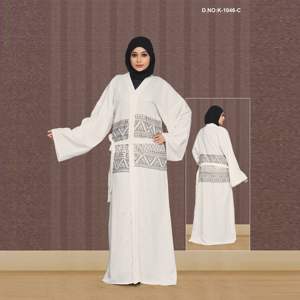 Women Linen Open Front Abaya <b>Shrug</b> with Embroidery & Sequin Work - Product Image 3