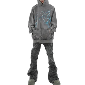 Sweats à capuche en molleton bleu Premium pour hommes Logo personnalisable Col Heavy Acid Washed Hoodies - Product Image 6