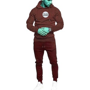 Ensemble de survêtement décontracté pour homme, imprimé uni, 2 pièces, avec capuche, fermeture éclair intégrale, jogging - Product Image 6