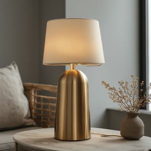 Lámpara de mesa moderna de latón, elegante pantalla de tela blanca, decoración ecológica para el hogar, iluminación para dormitorio, sala de estar, escritorio de estudio exclusivo - Product Image 5