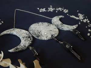 Tenture murale en bois faite à la main avec miroir et perles, art textile décoratif pour les intérieurs de maison ethniques modernes - Product Image 3