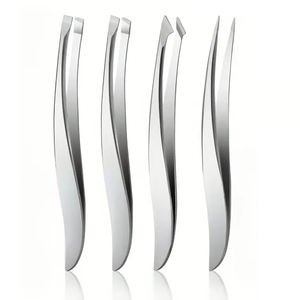 Slanted Tweezers Set Stainless Steel Durable Eyebrow & Beard Grooming Kit with Case Cosmetic <b>Tools</b> for Eyebrow Trimming & <b>Makeup</b> - Product Image 1