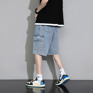 Pantalones cortos de mezclilla informales elásticos de tendencia de moda Coreana de lavado de verano de alta calidad personalizados para hombres - Product Image 4