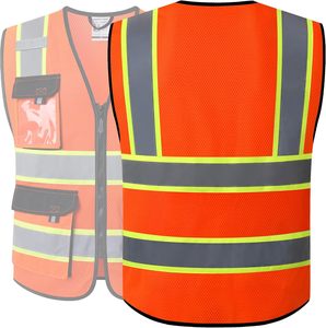 เสื้อกั๊กสะท้อนแสงตาข่ายผ้าโพลีเอสเตอร์130GSM พร้อมโลโก้ชุดทำงานด้านความปลอดภัยที่ระบายอากาศได้น้ำหนักเบากำหนดเอง - Product Image 5