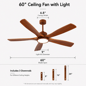 USA In Stock Large Room 60 Inch <b>Ceiling</b> Fan with <b>Light</b> Solid Wood Blades Quiet DC Motor <b>Remote</b> <b>Control</b> Living Room - Product Image 5