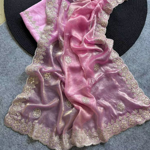 Sari de seda de gasa pura india de estilo Bollywood con hermosa secuencia de trabajo y pieza de blusa hermosa ropa de boda Sari - Product Image 1