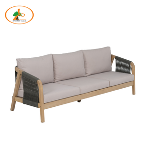 Sofá de 3 plazas para exteriores cuerda de madera de acacia con cojines blancos | Asientos de salón duraderos para patios y villas | Fabricante de Vietnam - Product Image 1