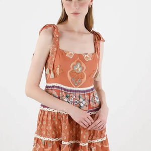 Minivestidos estampados de fabricación india vestido de cuello cuadrado sin mangas bohemio de verano - Product Image 1