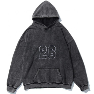 Hot Selling Vintage Regular Fit Men's Solid Winter Hoodie 100% Cotton <b>Distressed</b> Acid Stone Wash Raw Hem Hooded <b>Top</b> - Product Image 1