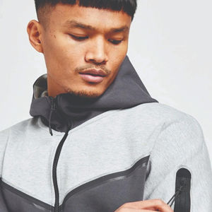 Conjunto Deportivo de Felpa Técnica para Hombre, Diseño OEM, 69% Algodón, 31% Poliéster, Color Gris, Sudadera con Capucha y Cremallera Completa, Pantalones Deportivos, Venta al Por Mayor - Product Image 3